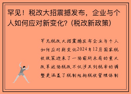 罕见！税改大招震撼发布，企业与个人如何应对新变化？(税改新政策)