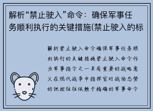 解析“禁止驶入”命令：确保军事任务顺利执行的关键措施(禁止驶入的标志是怎样的)