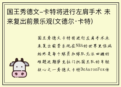 国王秀德文-卡特将进行左肩手术 未来复出前景乐观(文德尔·卡特)
