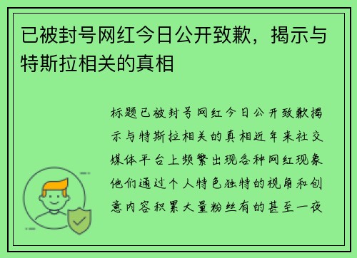 已被封号网红今日公开致歉，揭示与特斯拉相关的真相
