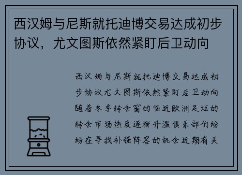 西汉姆与尼斯就托迪博交易达成初步协议，尤文图斯依然紧盯后卫动向